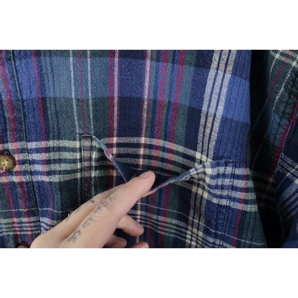 Vintage 90s Streetwear Mens XL Faded Cotton Weave Knit Button Down Shirt Plaid - Picture 4 of 11
